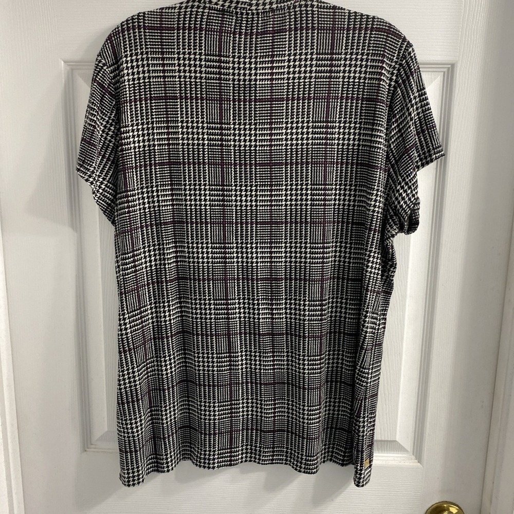 Lauren Ralph Lauren Top Women's XL Short Sleeve Mock Neck Houndstooth Pattern - Picture 3 of 4
